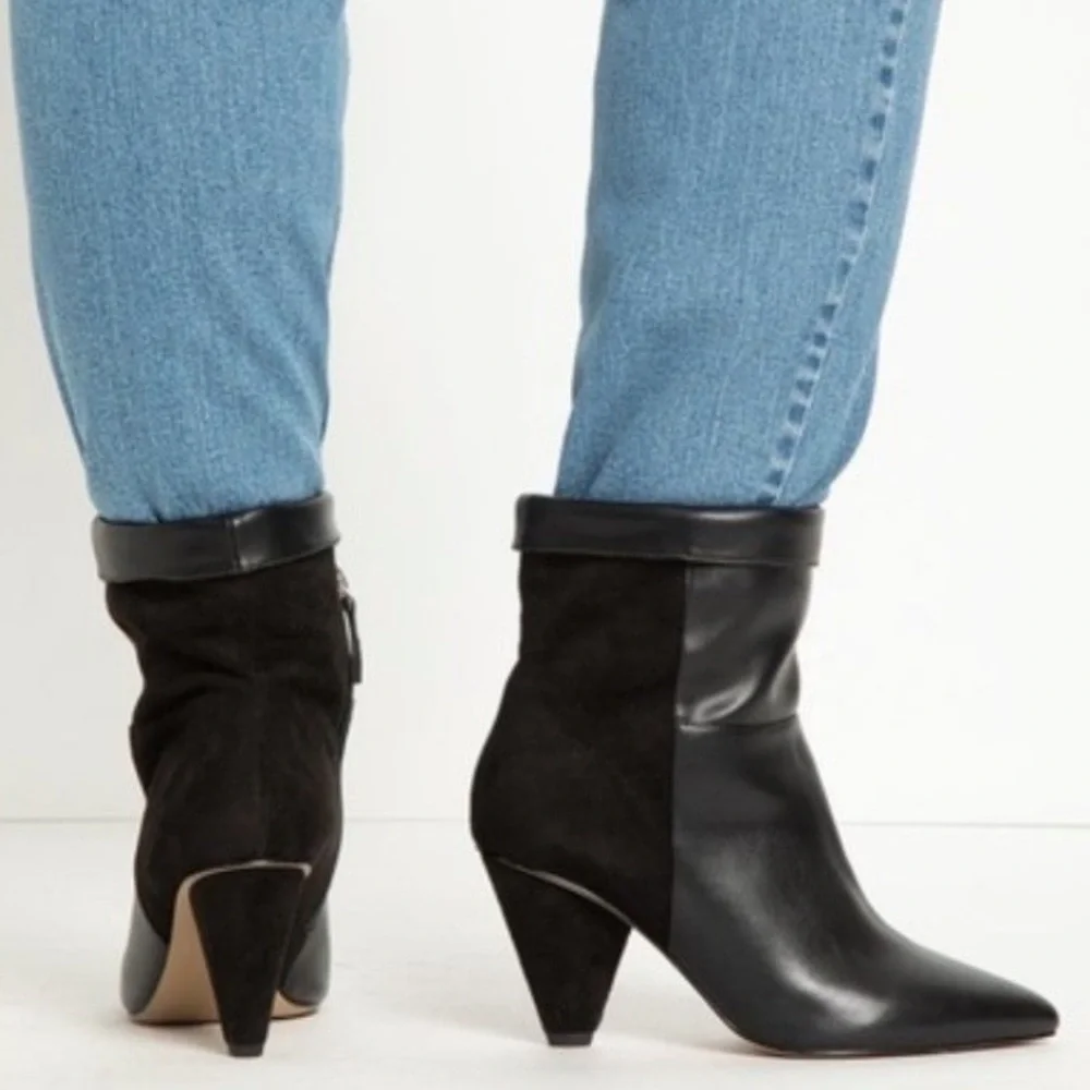 NIB Eloquii Kase Mixed Media Faux Leather/Faux Suede Booties Black
